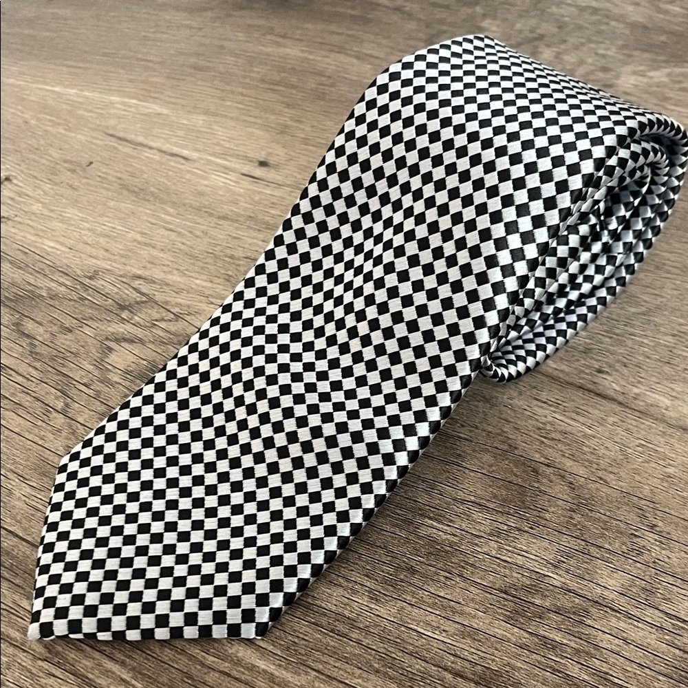 Classic Black and Silver Checkered Silk Tie
